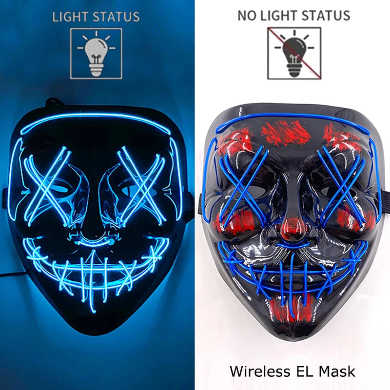 LED Light-Up Neon Wire Purge Mask – 3-Mode Halloween Horror Cosplay Mask for Adults