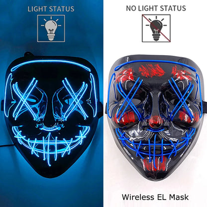 LED Light-Up Neon Wire Purge Mask – 3-Mode Halloween Horror Cosplay Mask for Adults