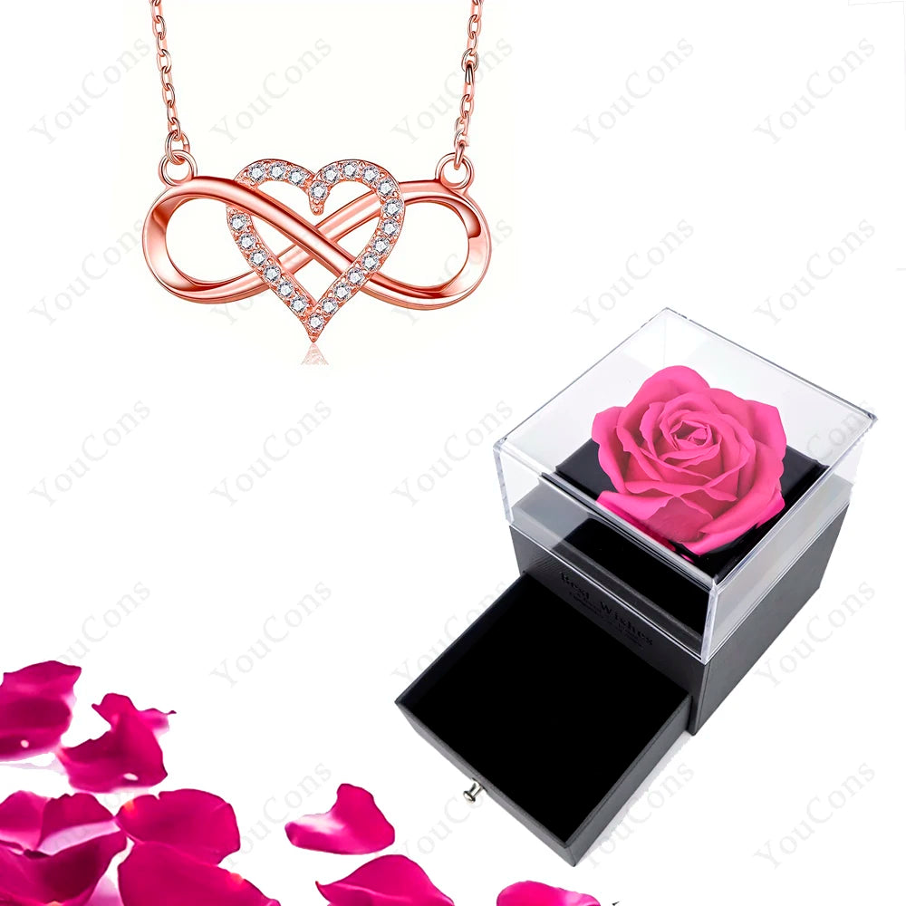 Luxury Heart Pendant Necklace with Rose Gift Box