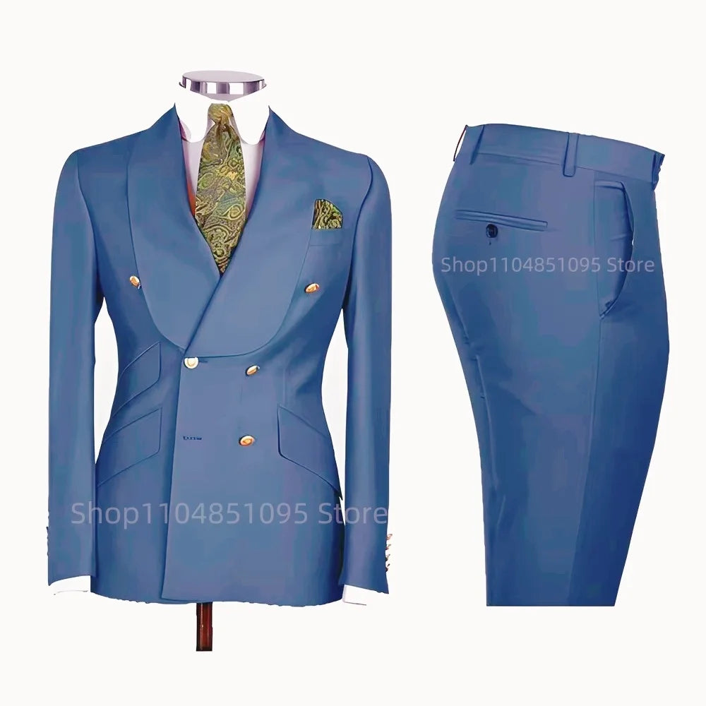 Men's Formal Double-Breasted Business & Wedding Suit Set