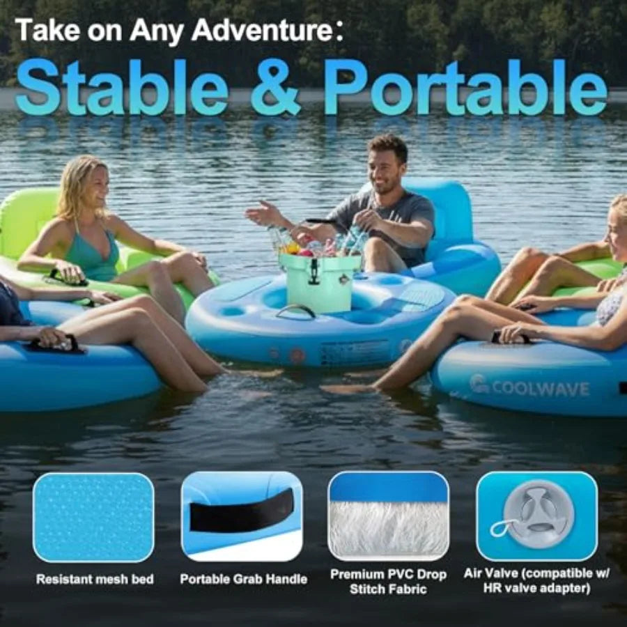 4FT Heavy-Duty Inflatable Floating Pool Bar with 4 Drink Holders and Mesh Bottom