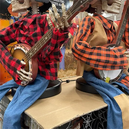 Animated Banjo Playing Skeleton Scarecrow Halloween Decor