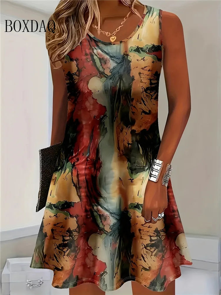 Women's Denim-Look Floral Print Sleeveless Tank Dress