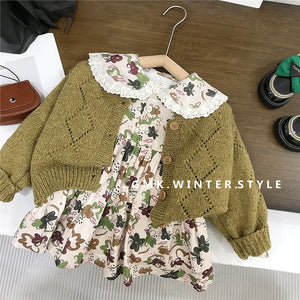 Infant Baby Girls Floral Dress and Soft Cardigan Set