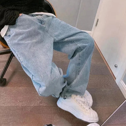 Men's Wide-Leg Loose Fit Jeans - High Street Straight Casual Denim Trousers
