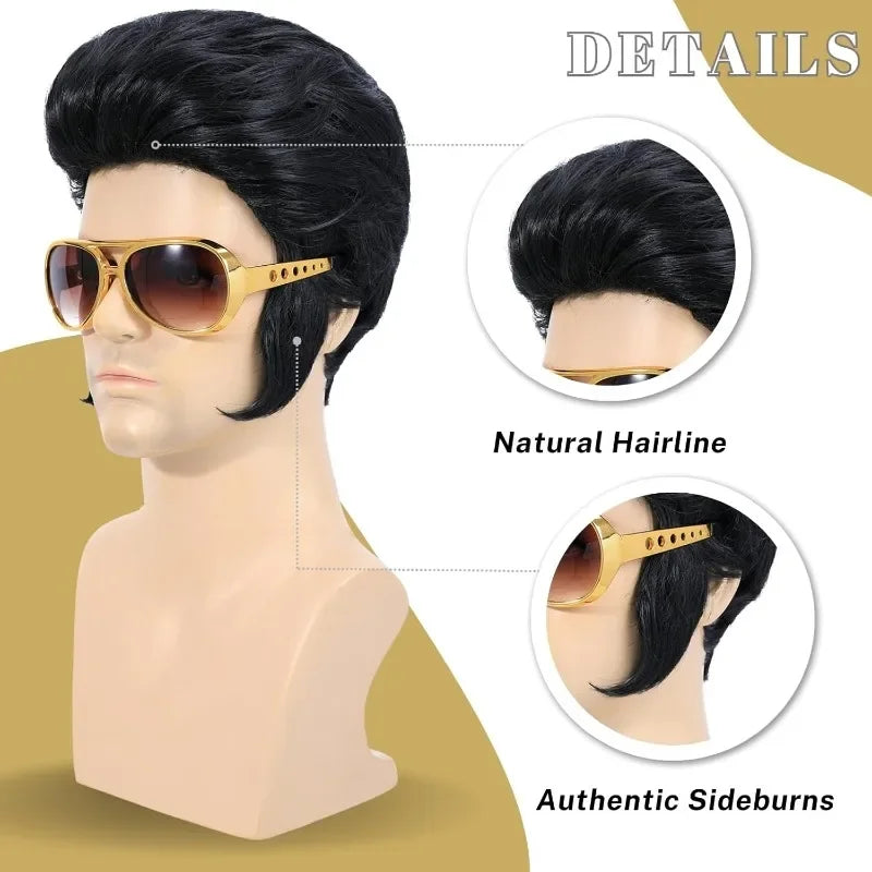 4pcs 50s Rocker Costume Set with Wig, Sunglasses & Lightning Necklace
