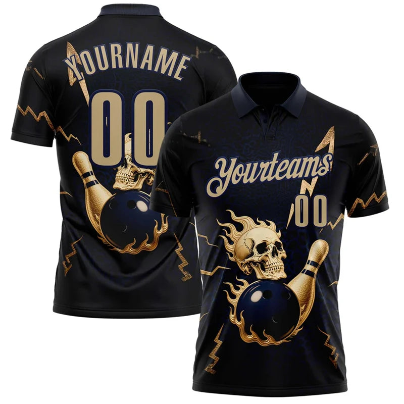 Men's Custom Skull Graphic Bowling Polo Shirt