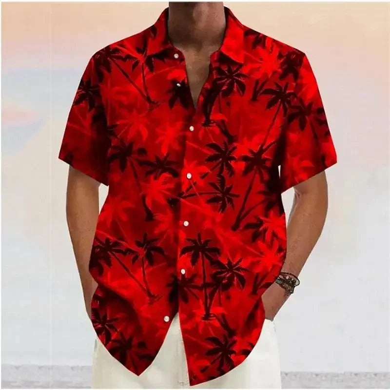 Men's Coconut Tree Quick-Dry Hawaiian Short-Sleeve Button-Up Shirt