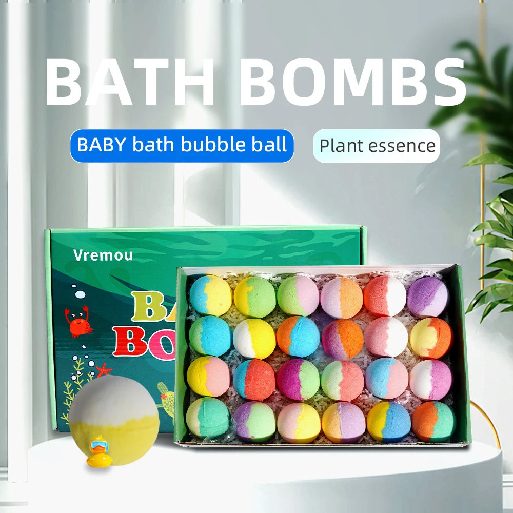 Vremou 24-Pack Kids' Bath Bombs Set – Organic Essential Oil Fizzy Spa Gift with Toys Inside