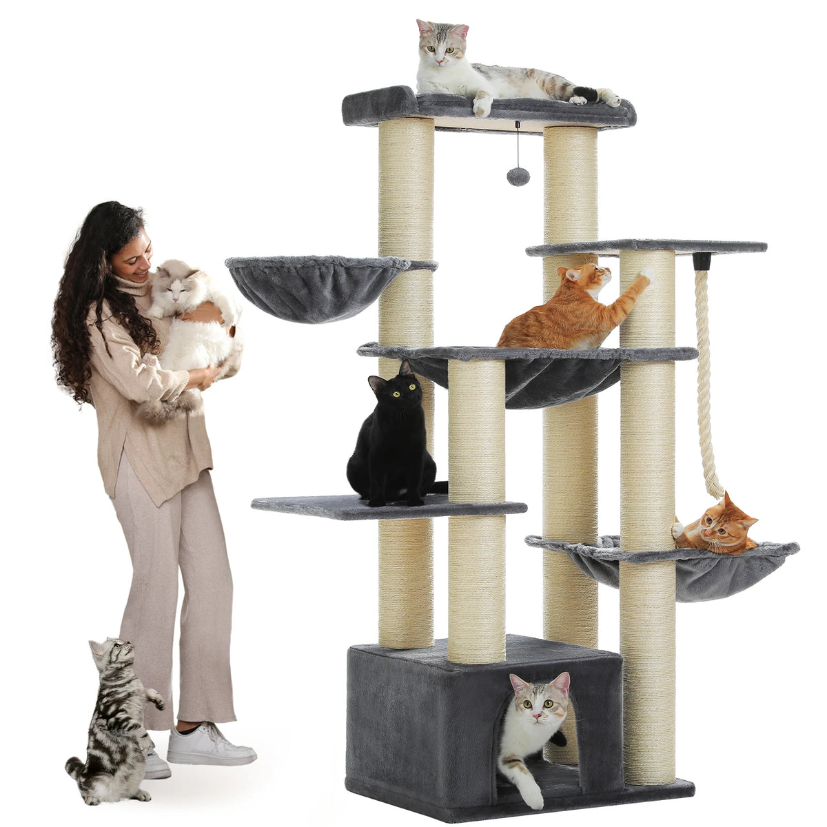 PAWZ Road 67" Multi-Level Heavy-Duty Cat Tree Tower for Large Cats