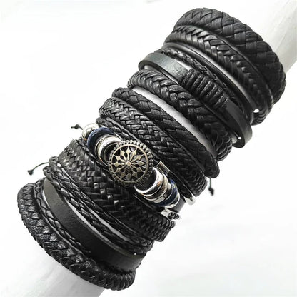 10 Pcs/set Black Wrap Woven Handmade Leather Bracelets
