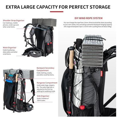 Naturehike Rock Series Lightweight Outdoor Hiking Backpack - 40L & 60+5L Camping Pack with Rain Cover