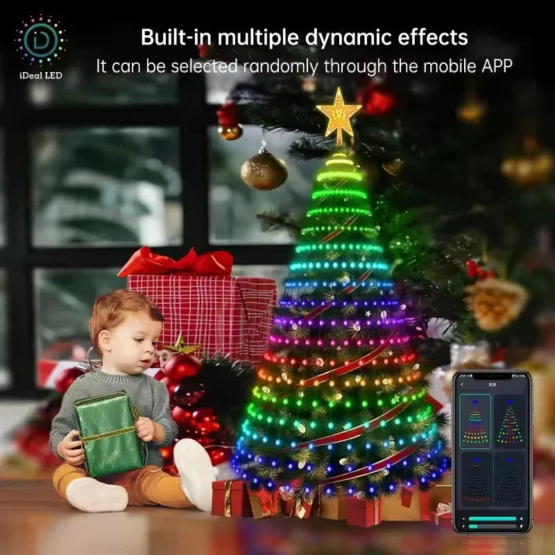 RGB Christmas Tree Waterfall Lights with Star Topper & App Control
