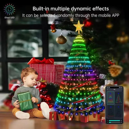 RGB Christmas Tree Waterfall Lights with Star Topper & App Control