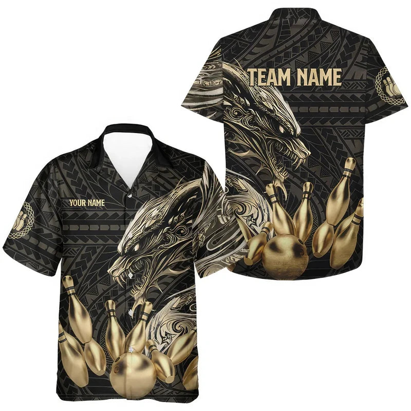 Men's Custom Name Neon Lightning Panther Bowling Polo Shirt