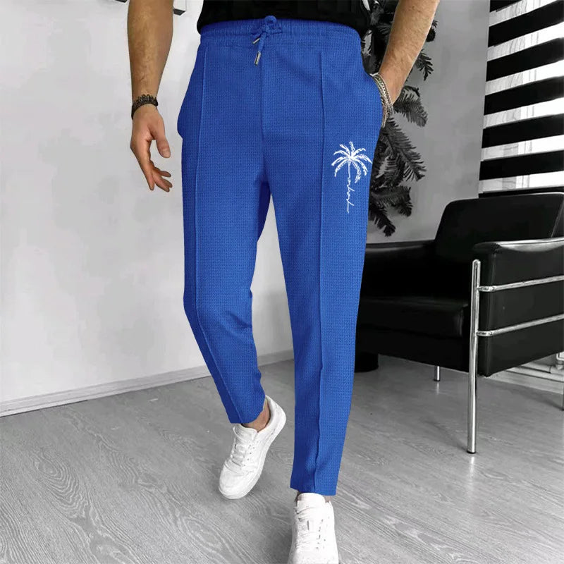 Men's Slim Fit Waffle Knit Athletic Jogger Pants with Pockets