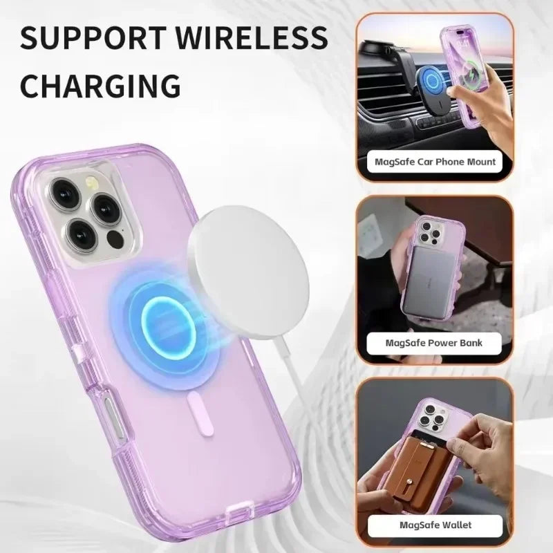 Rugged Shock Proof Magnetic Wireless Charging Clear Case for iPhone