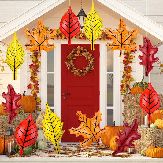12 Pcs Fall Inflatable Leaf Outdoor Decorations, Large Inflatable Maple Leaf Ball Balloons
