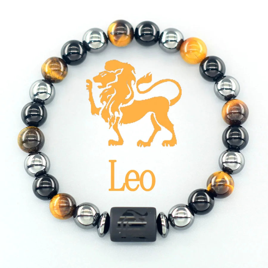 Natural Tiger Eye 12 Zodiac Bead Bracelet