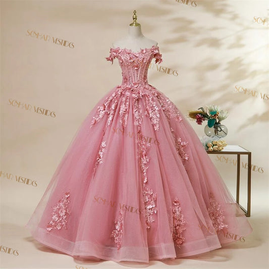 Off-The-Shoulder Floral Applique Quinceañera Ball Gown