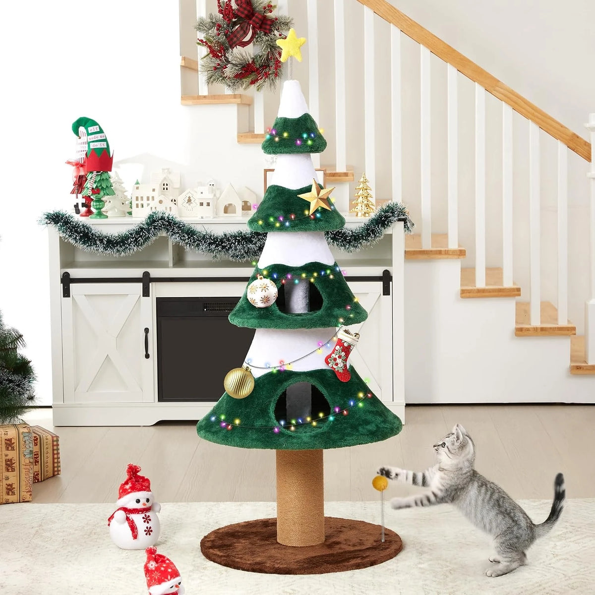 62" Christmas Cat Tree Tower – Festive Indoor Climbing Gym & Condo for Cats
