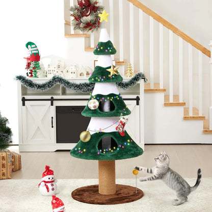 62" Christmas Cat Tree Tower – Festive Indoor Climbing Gym & Condo for Cats