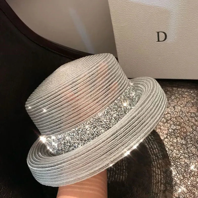 Woolen Rhinestone Solid Color Basin Hat
