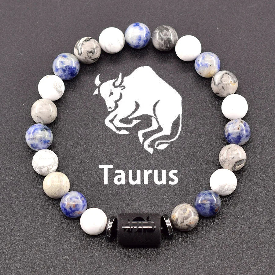 12 Zodiac Sign Natural Bead Bracelet for Men & Women