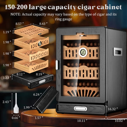 Glass-Top Tabletop Cigar Humidor Cabinet with Spanish Cedar Trays & Digital Hygrometer