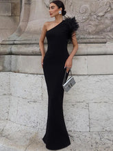 Black Sleeveless One Shoulder Elegant Long Dress