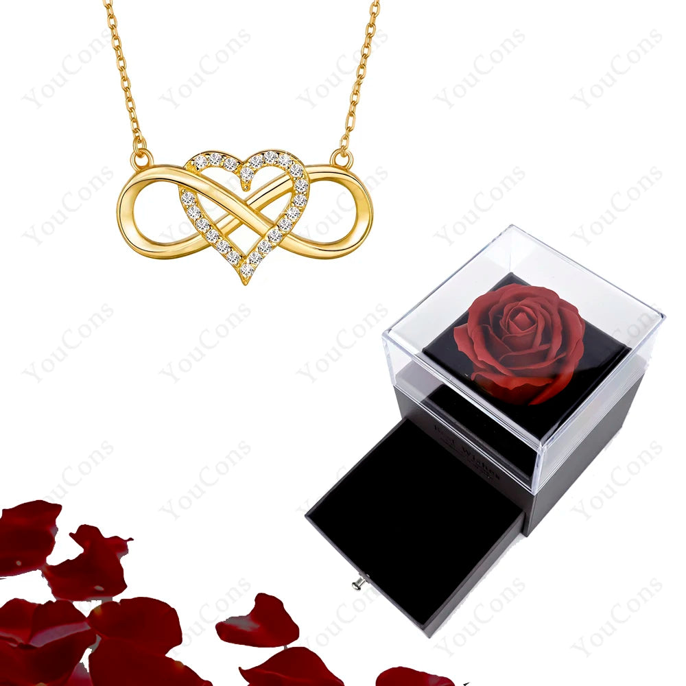 Luxury Heart Pendant Necklace with Rose Gift Box