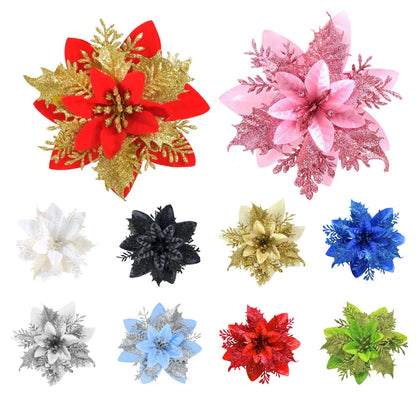 Glitter Artificial Christmas Flowers Set