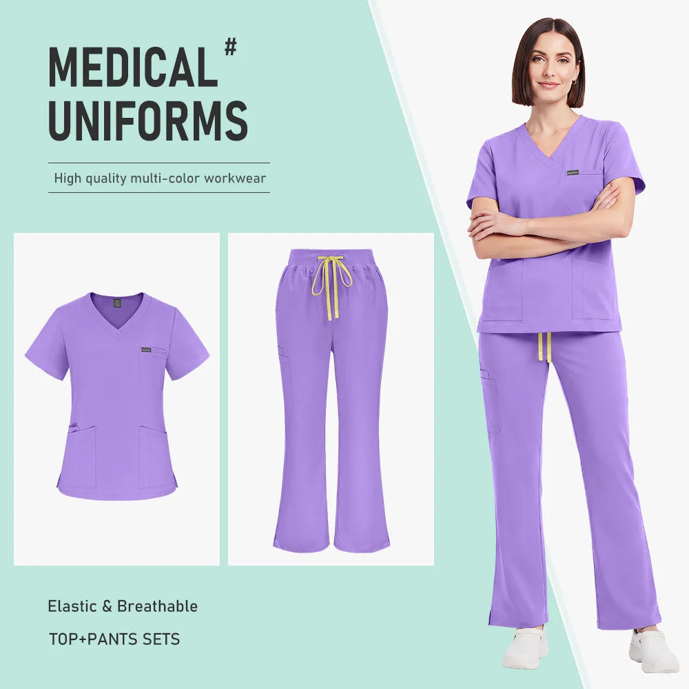 Unisex Stretch Medical Scrub Set – V-Neck Top & Pocket Jogger Pants Workwear