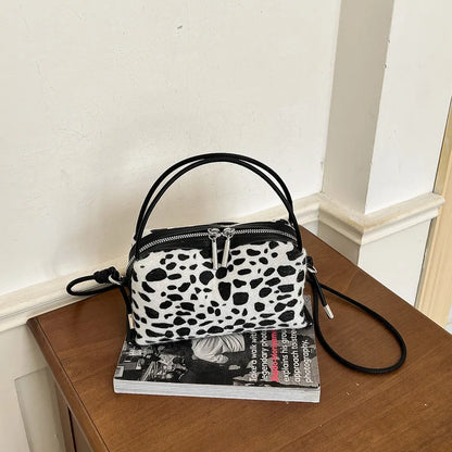 Velvet Patchwork Leopard Print Women's Crossbody Handbag