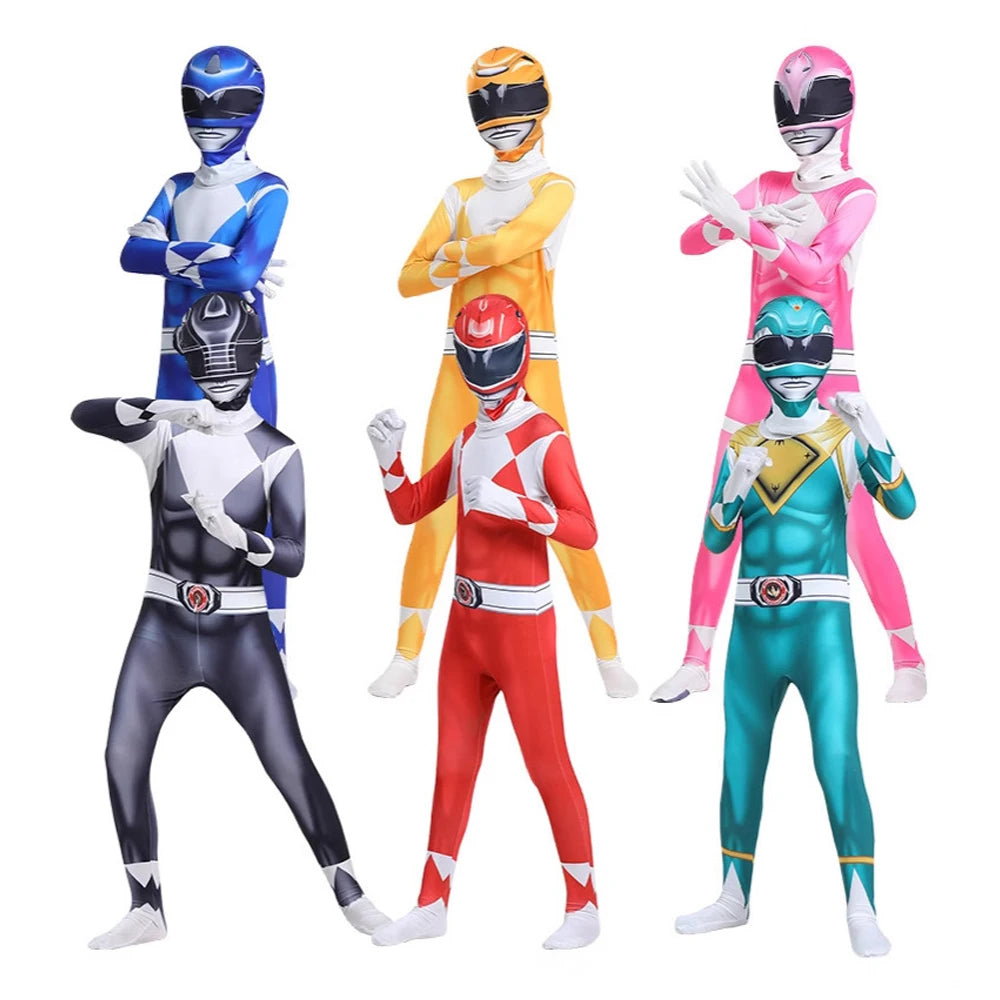 Unisex Power Rangers Superhero Cosplay Costume – Full Body Zentai Jumpsuit & Mask Set