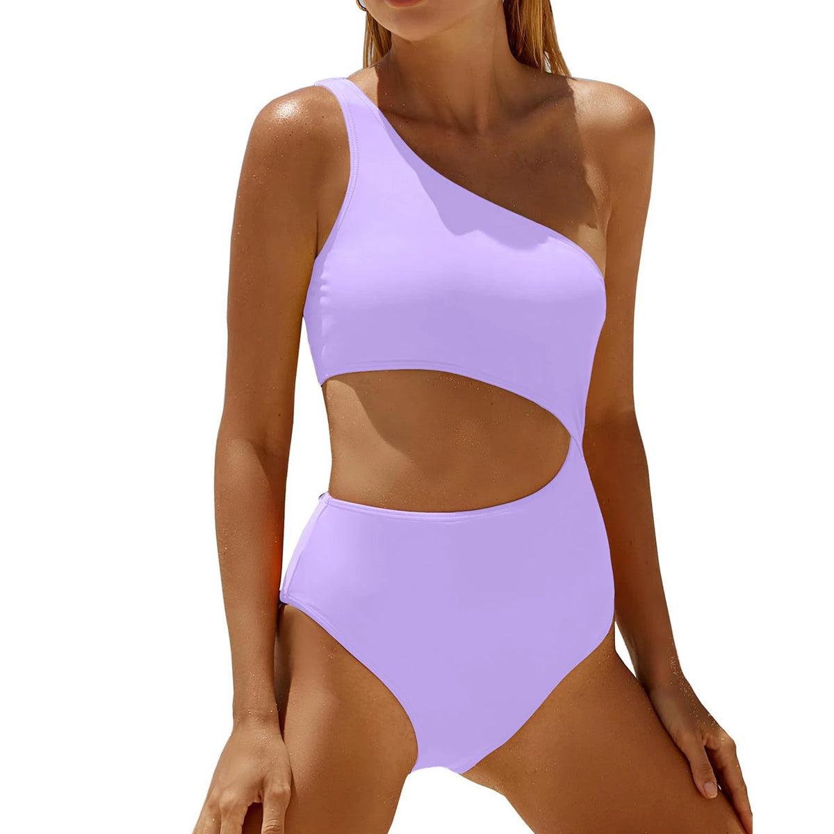 Women's Fashion Color Block One-Shoulder One-Piece Swimsuit