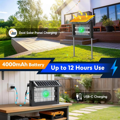 Outdoor Solar Bug Zapper with Dual Solar Panels & USB Charging