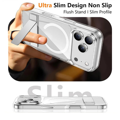 Clear Magnetic Phone Case with Built-in Kickstand for iPhone