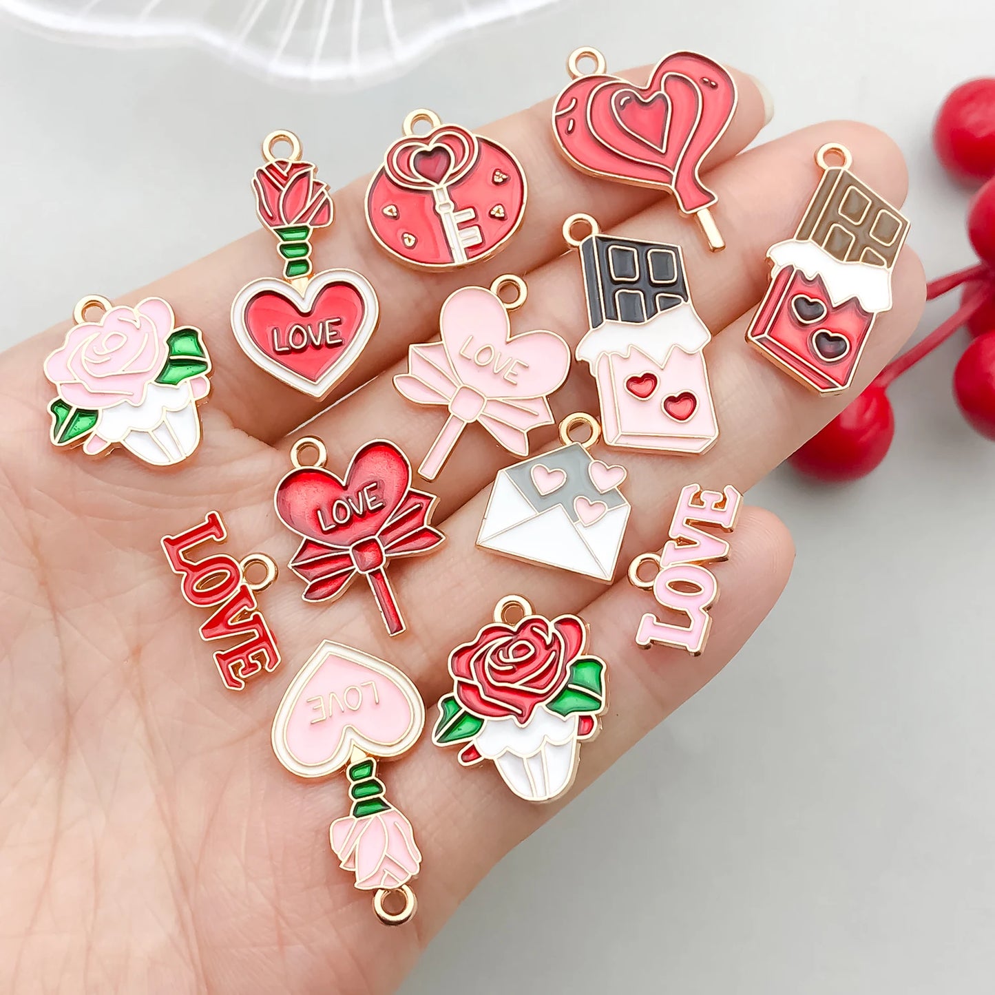 10-20 Piece Valentine's Day Mixed Alloy Flower Charms Set - DIY Jewelry Making Pendants