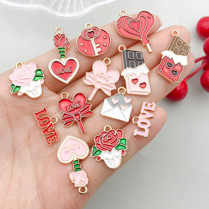 10-20 Piece Valentine's Day Mixed Alloy Flower Charms Set - DIY Jewelry Making Pendants
