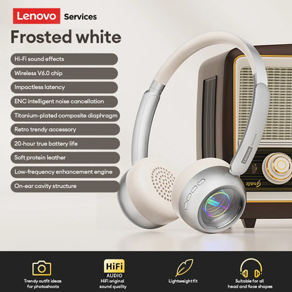 Lenovo Retro Wireless Bluetooth 6.0 Over-Ear Headphones with LED Lighting