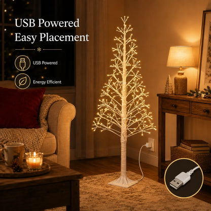 Pre-Lit LED Christmas Branch Tree – USB Powered Holiday Decor with 8 Lighting Modes (4FT-6FT)