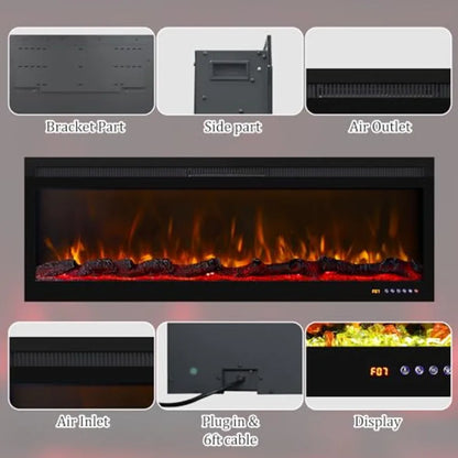 Wi-Fi Enabled Wall Mounted and Recessed Electric Fireplace with Remote and Touch Screen