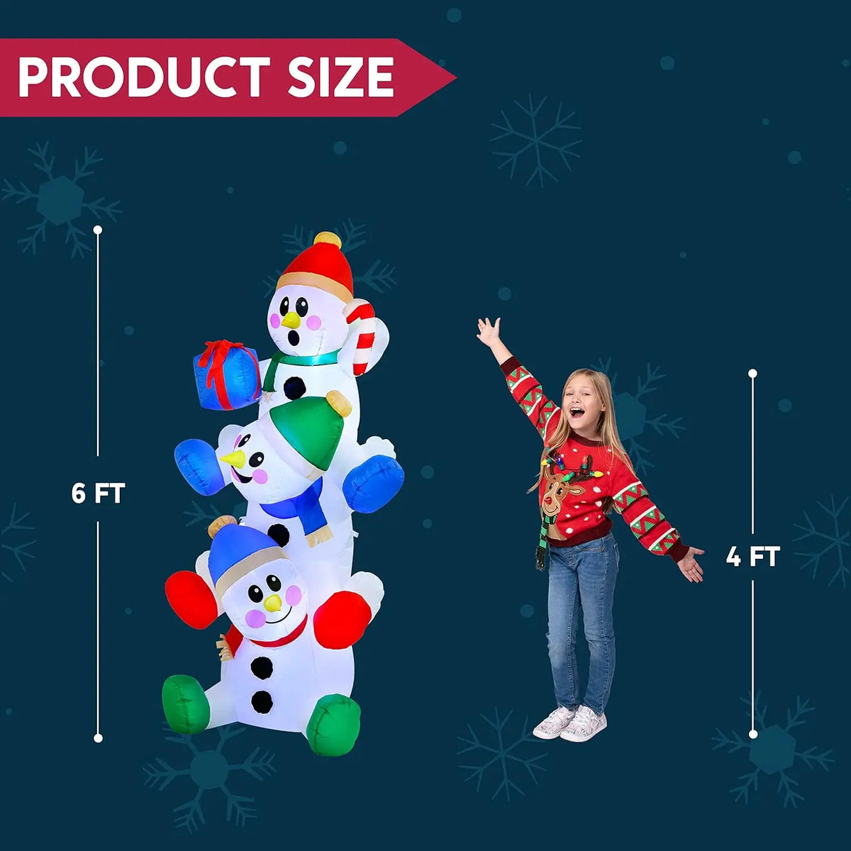 6 FT Christmas Inflatable Stacked Snowmen Outdoor Decor with Built-in LEDs