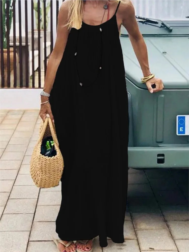 Fashionable Solid Color Backless Loose Dress