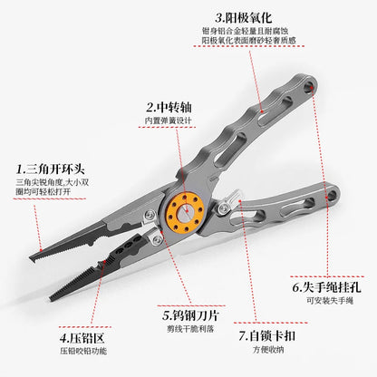 Multifunctional Aluminum Alloy Fishing Pliers & Hook Remover Tool