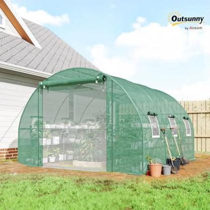 10'x11'x6' Walk-in Tunnel Greenhouse with Shelves Mesh Door and Windows & PE Cover