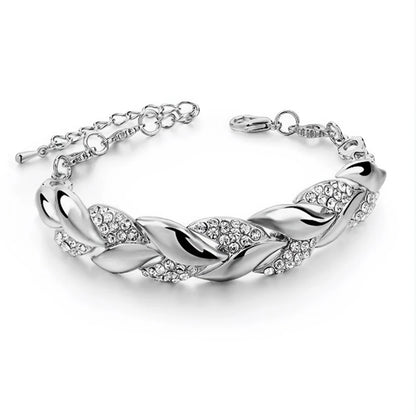 Braided Leaf Crystal Bracelet