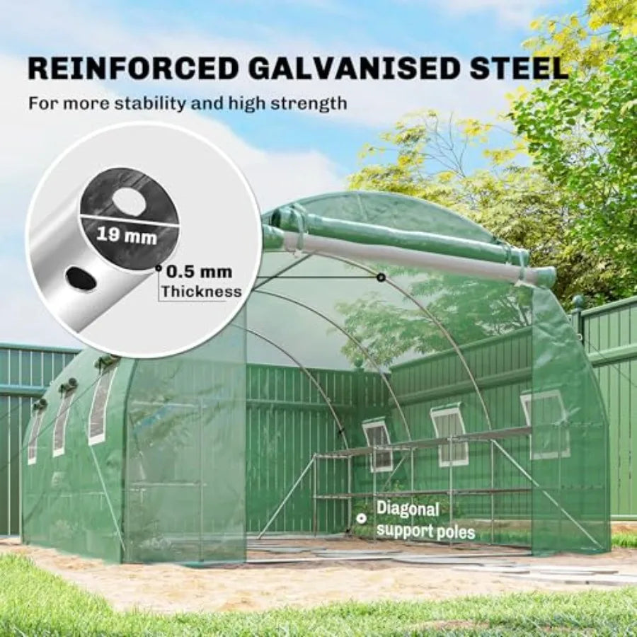 10'x11'x6' Walk-in Tunnel Greenhouse with Shelves Mesh Door and Windows & PE Cover