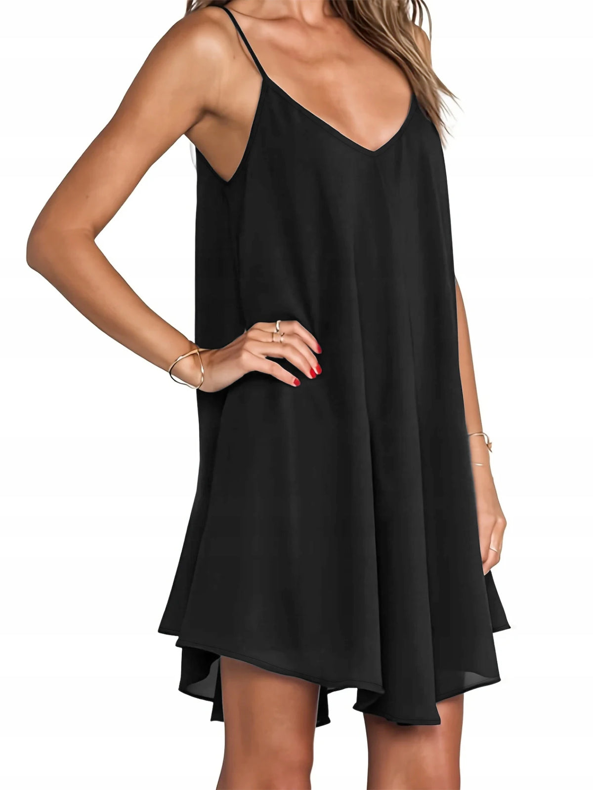 Women's Plus Size V-Neck Asymmetric Hem Spaghetti Strap Cami Dress
